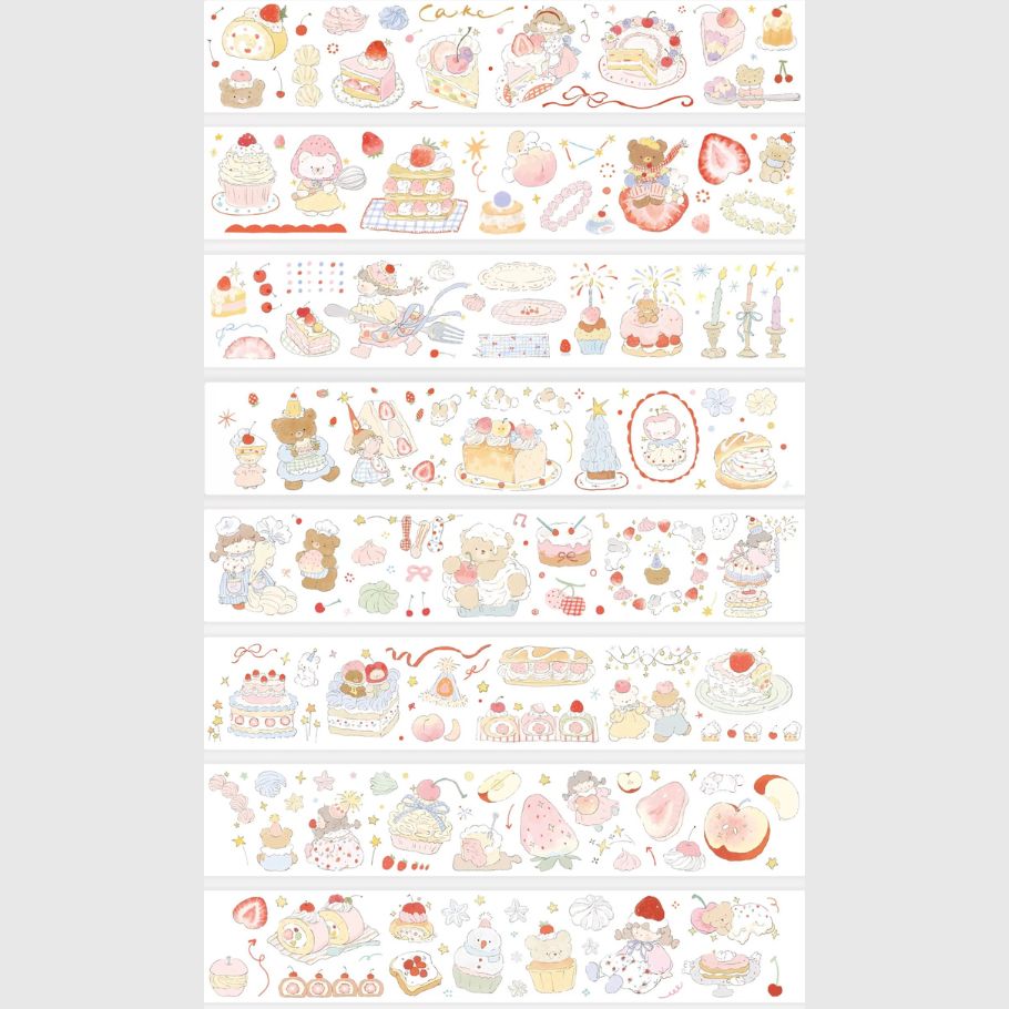 Die-Cut Sticker Roll vol.8 - Strawberry Cake Pop & Petal Companions