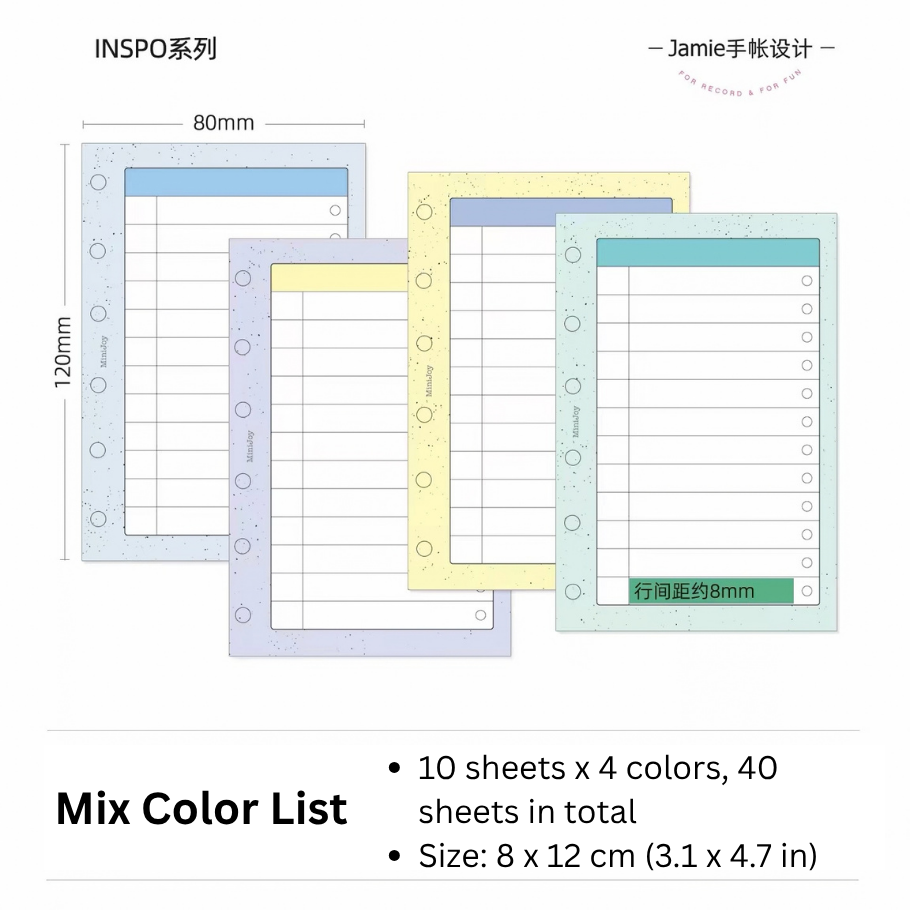 6-Hole Loose Leaf Paper Refills - List - A7 Size