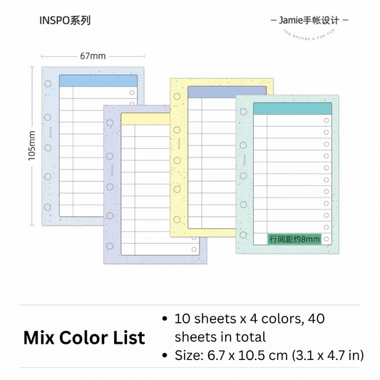 5-Hole Loose Leaf Paper Refills - Mix Color List - M5 Size