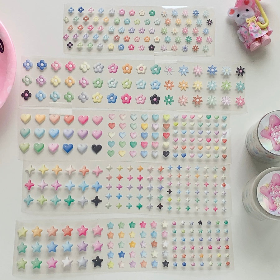 Die-Cut Sticker Roll - Flower, Heart, and Star