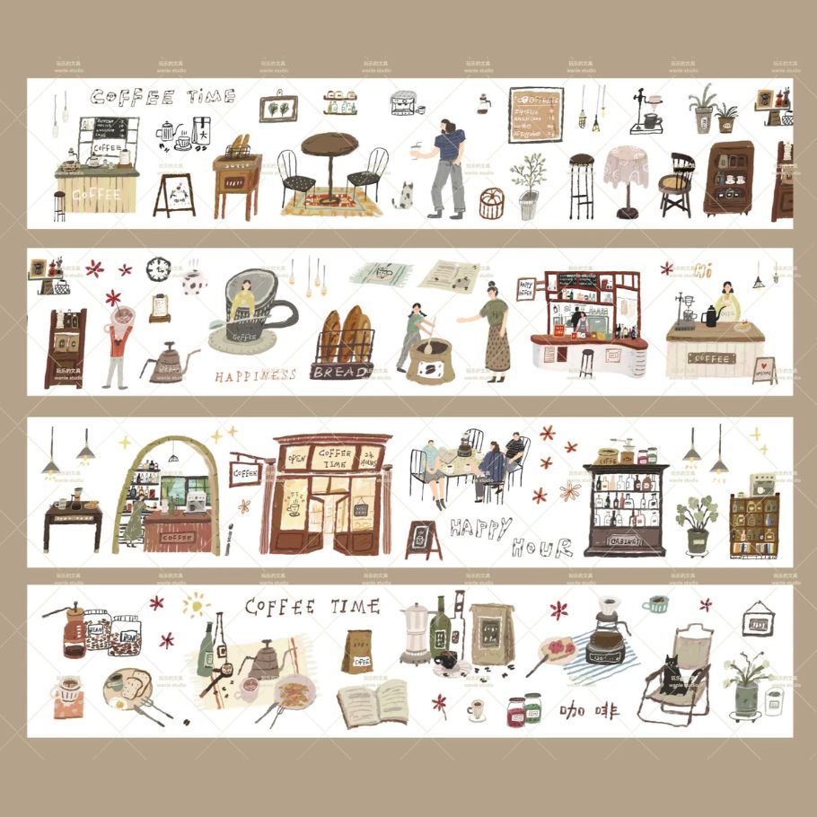 Die-Cut Sticker Roll - Coffee Time