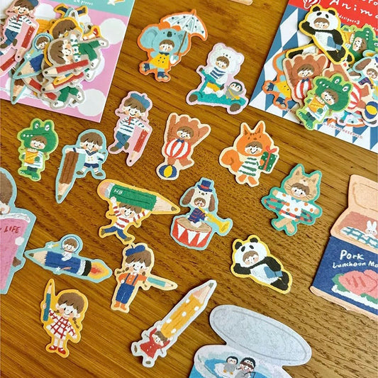 Oil Pastel Sticker Packets - Animals & Pencil