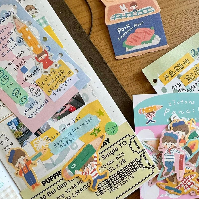 Oil Pastel Sticker Packets - Animals & Pencil