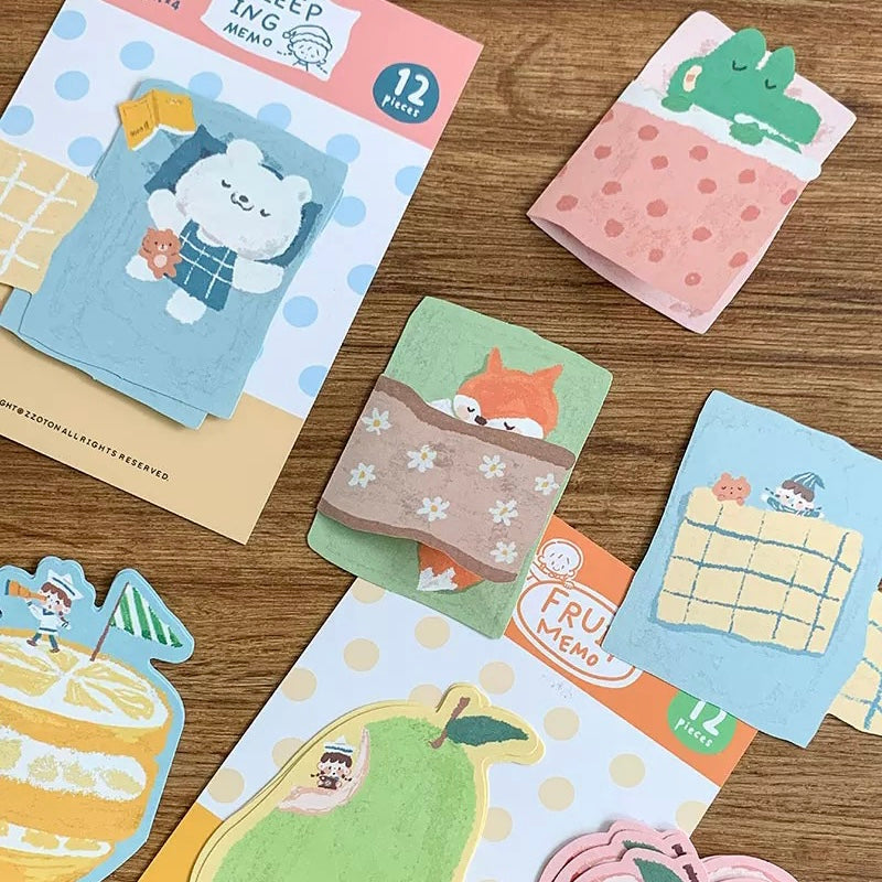 Oil Pastel Memo Pads - Fruit & Sleeping