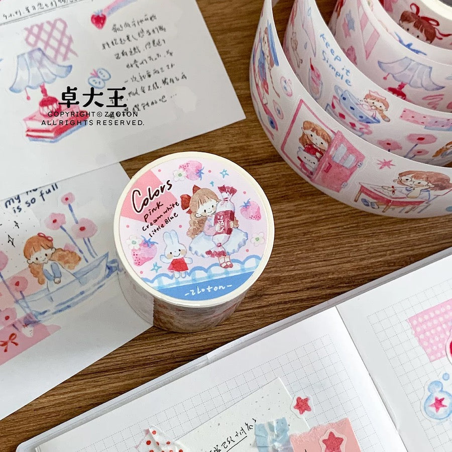 Colors Series Sticker Roll - Pink Cream White Little Blue