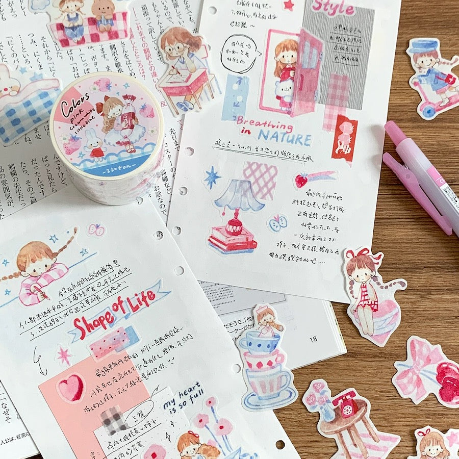 Colors Series Sticker Roll - Pink Cream White Little Blue
