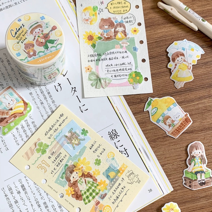 Colors Series Sticker Roll - Yellow Grass Green Blue