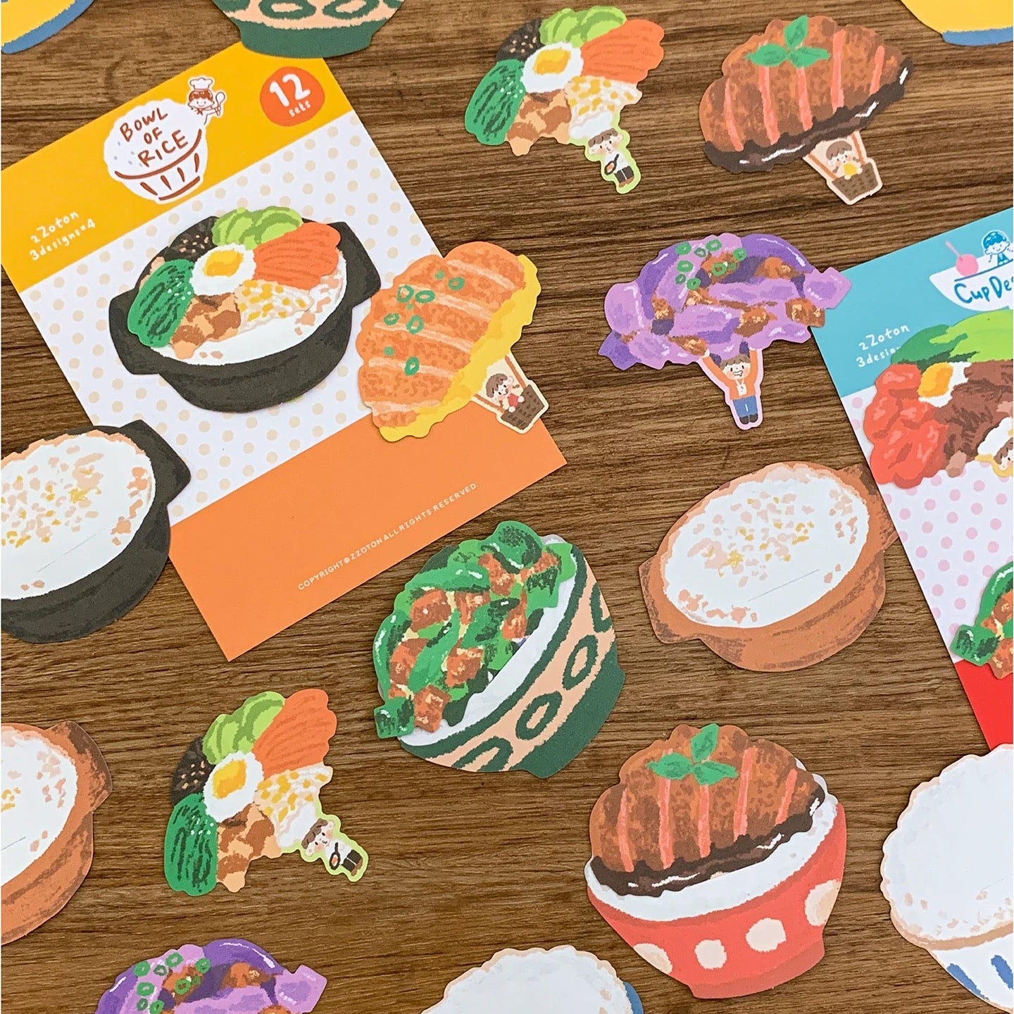 Oil Pastel Memo Pads - Cup Dessert & Bowl of Rice