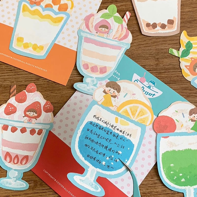 Oil Pastel Memo Pads - Cup Dessert & Bowl of Rice