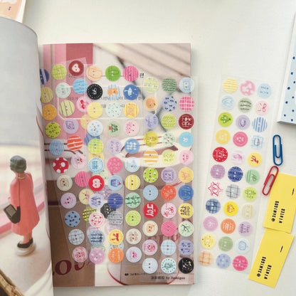Die-Cut Sticker Roll - Soft Color Buttons & Garden Stripes