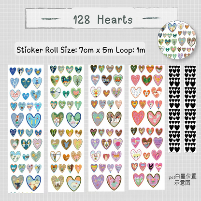 Die-Cut Sticker Roll - 128 Hearts