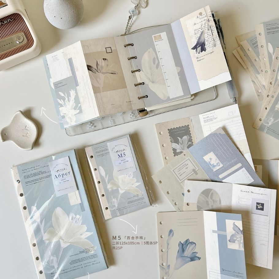 Lily Manuscript Two-fold Loose Leaf Paper Refills - A6 Personal & M5 Size
