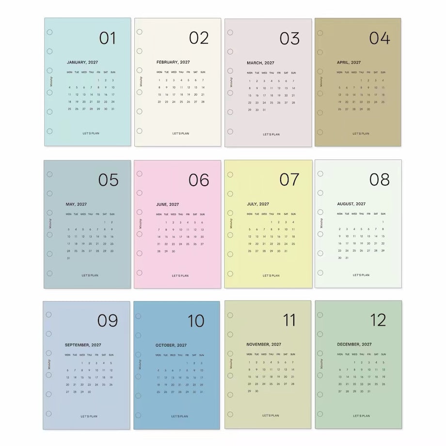 Loose Leaf Paper Refills - 2027 Monthly Schedule