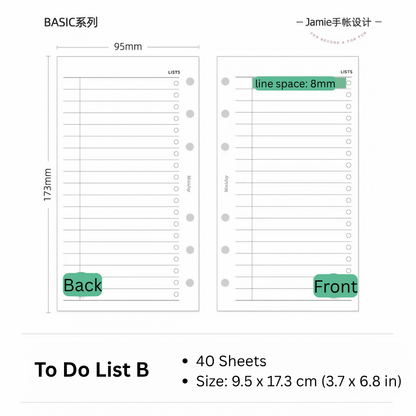 6-Hole Loose Leaf Paper Refills - List - A6 Personal Size