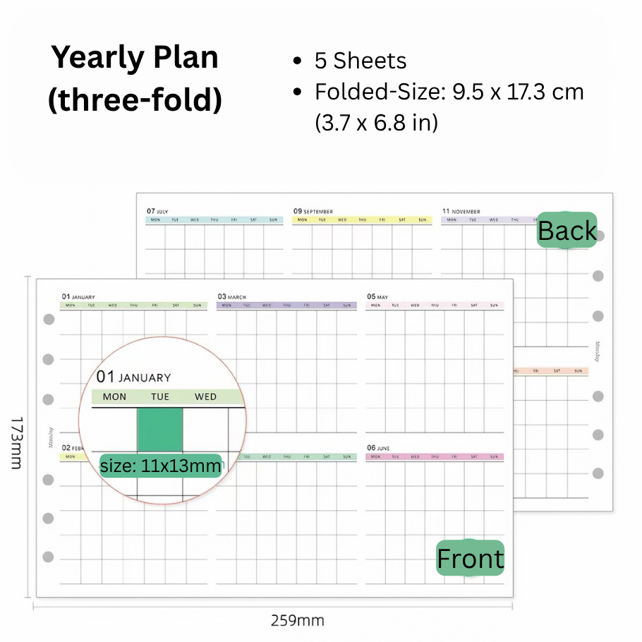 6-Hole Loose Leaf Paper Refills - Plan - A6 Personal Size