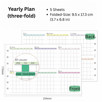 6-Hole Loose Leaf Paper Refills - Plan - A6 Personal Size