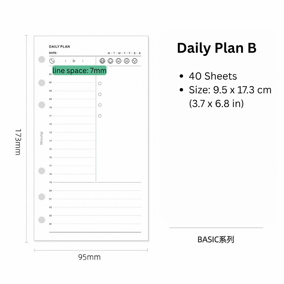 6-Hole Loose Leaf Paper Refills - Plan - A6 Personal Size