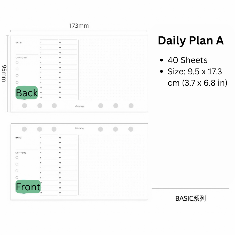 6-Hole Loose Leaf Paper Refills - Plan - A6 Personal Size