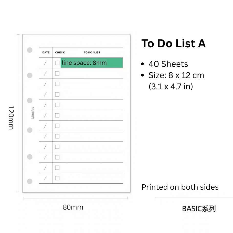 6-Hole Loose Leaf Paper Refills - List - A7 Size