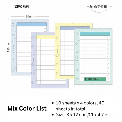 6-Hole Loose Leaf Paper Refills - List - A7 Size