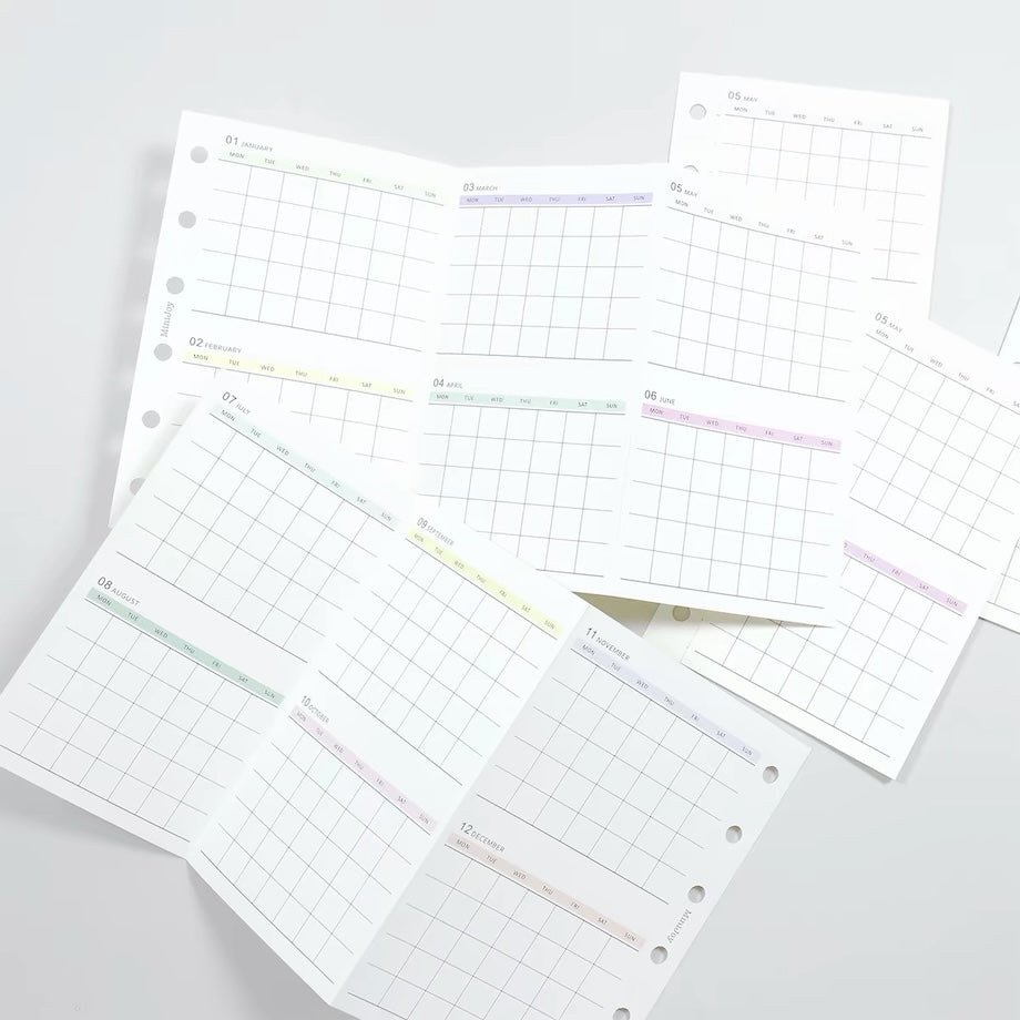 6-Hole Loose Leaf Paper Refills - Plan - A7 Size