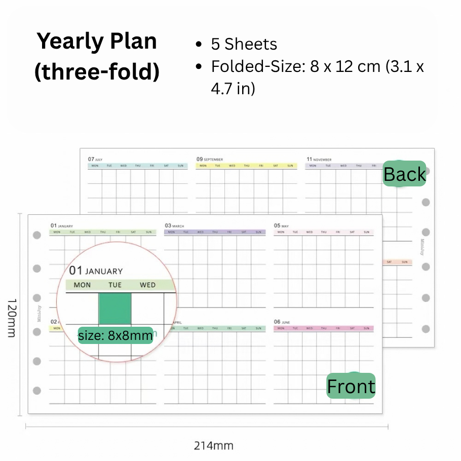 6-Hole Loose Leaf Paper Refills - Plan - A7 Size