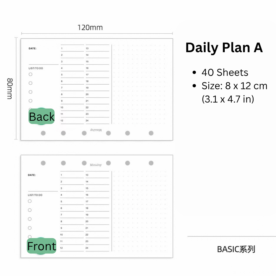 6-Hole Loose Leaf Paper Refills - Plan - A7 Size