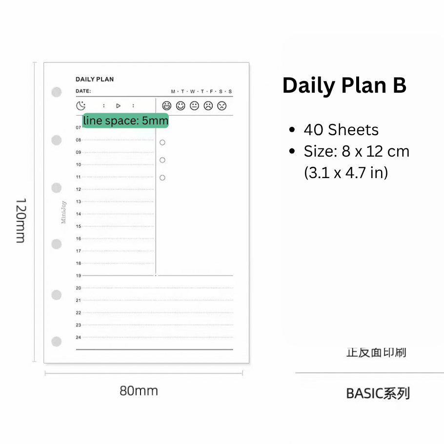 6-Hole Loose Leaf Paper Refills - Plan - A7 Size