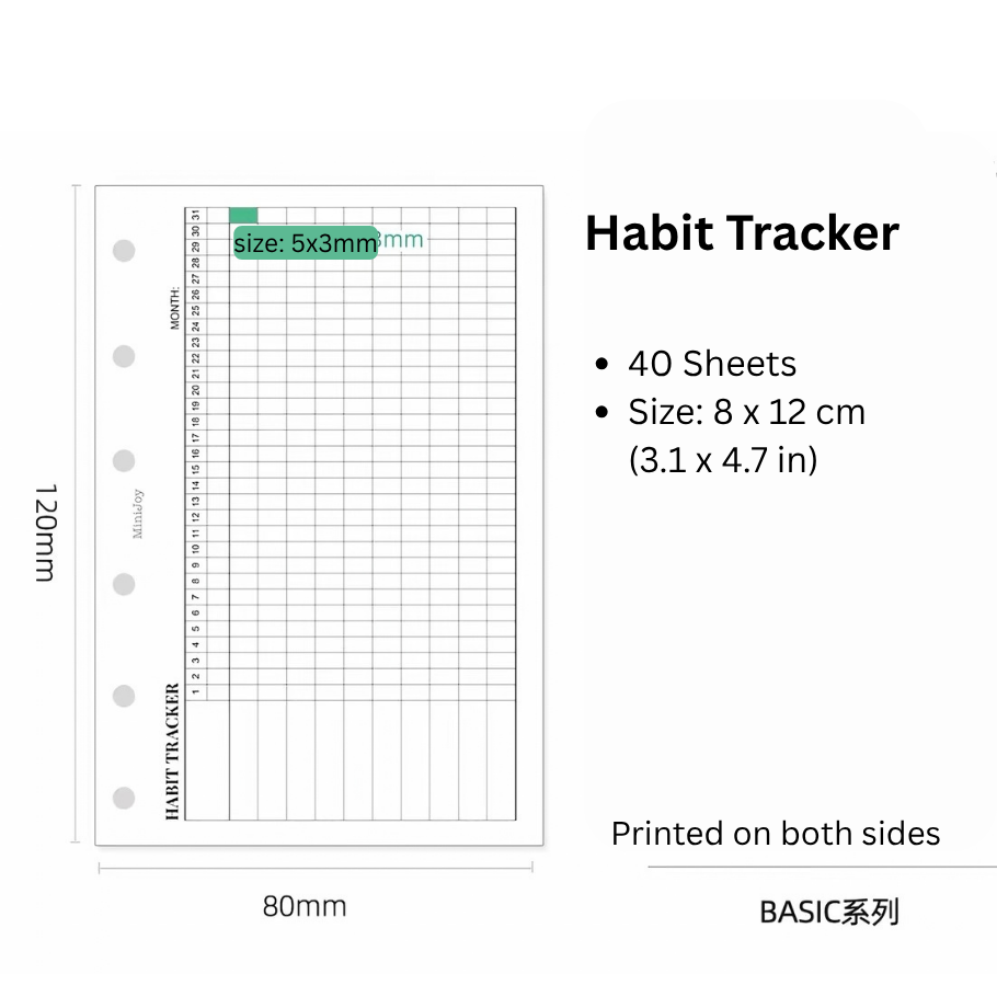 6-Hole Loose Leaf Paper Refills - Tracker - A7 Size