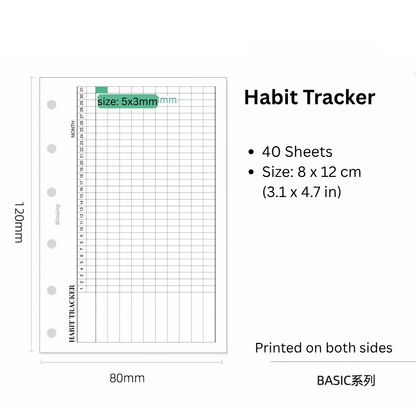 6-Hole Loose Leaf Paper Refills - Tracker - A7 Size
