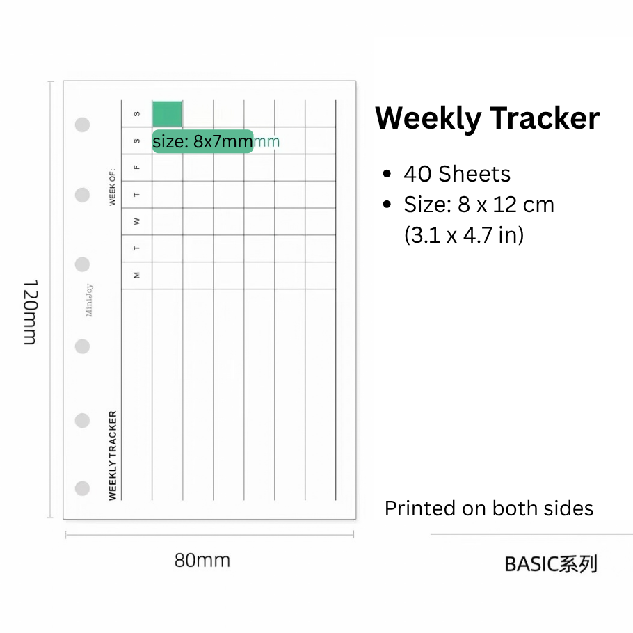 6-Hole Loose Leaf Paper Refills - Tracker - A7 Size