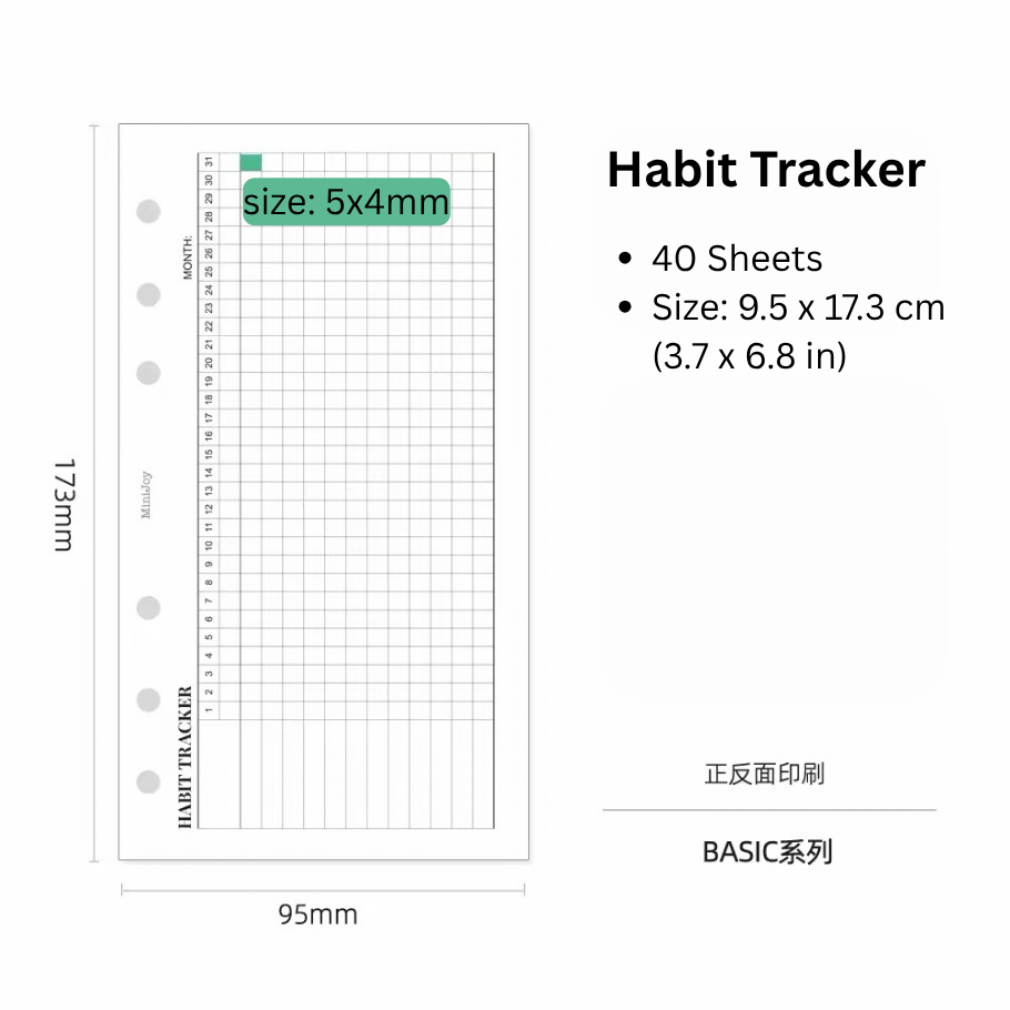 6-Hole Loose Leaf Paper Refills - Tracker - A6 Personal Size