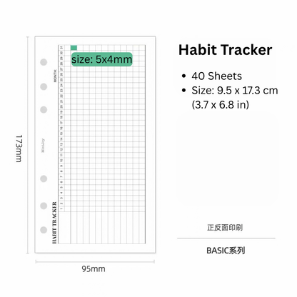 6-Hole Loose Leaf Paper Refills - Tracker - A6 Personal Size