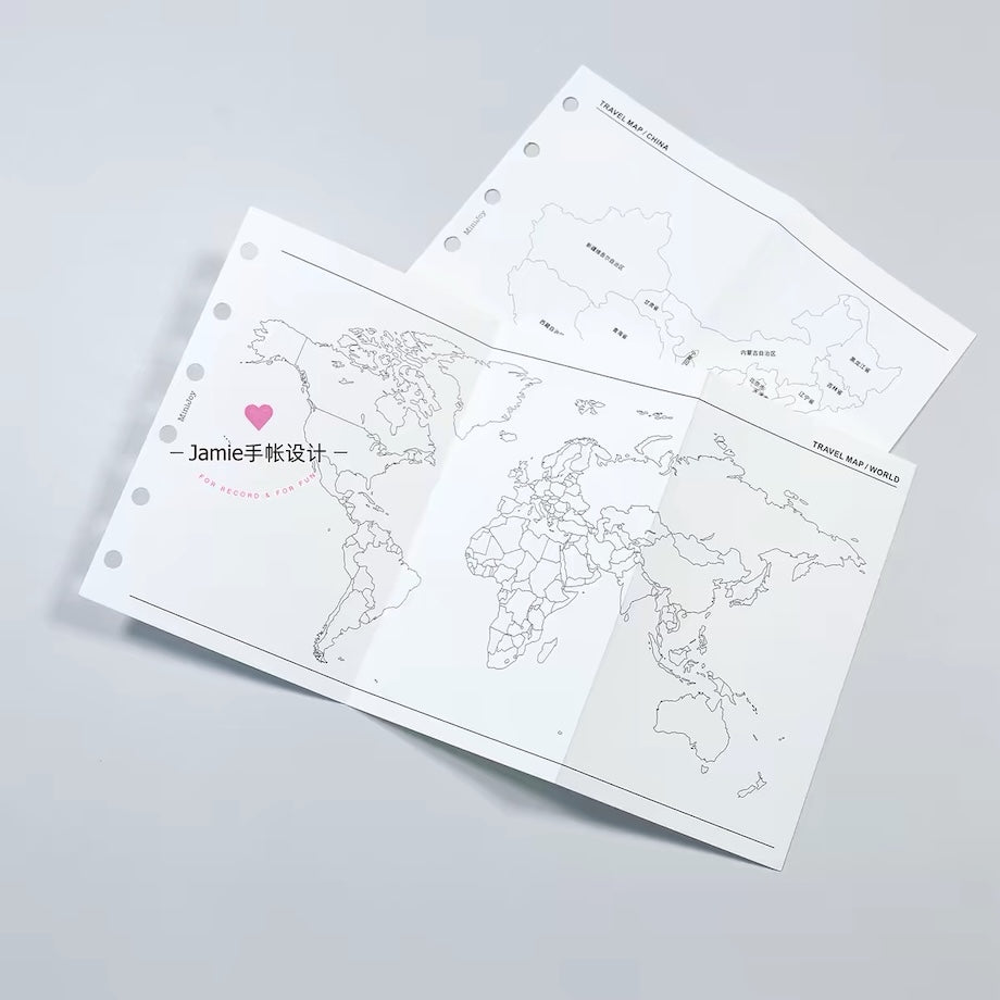 6-Hole Loose Leaf Paper Refills - World Map - A6 Personal Size