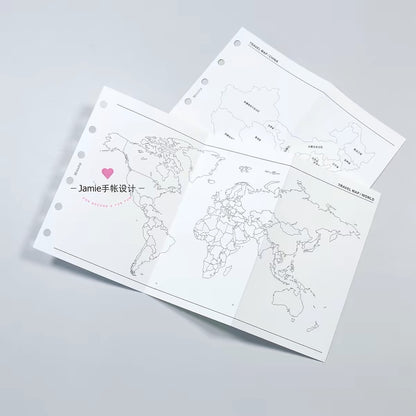 6-Hole Loose Leaf Paper Refills - World Map - A6 Personal Size