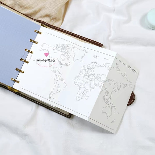 6-Hole Loose Leaf Paper Refills - World Map - A6 Personal Size