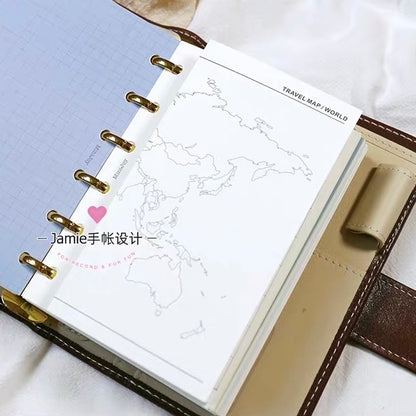 6-Hole Loose Leaf Paper Refills - World Map - A6 Personal Size
