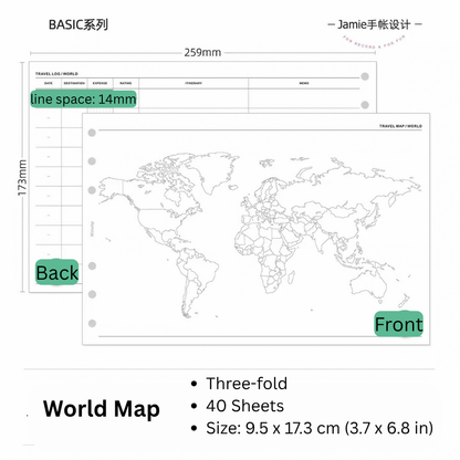 6-Hole Loose Leaf Paper Refills - World Map - A6 Personal Size