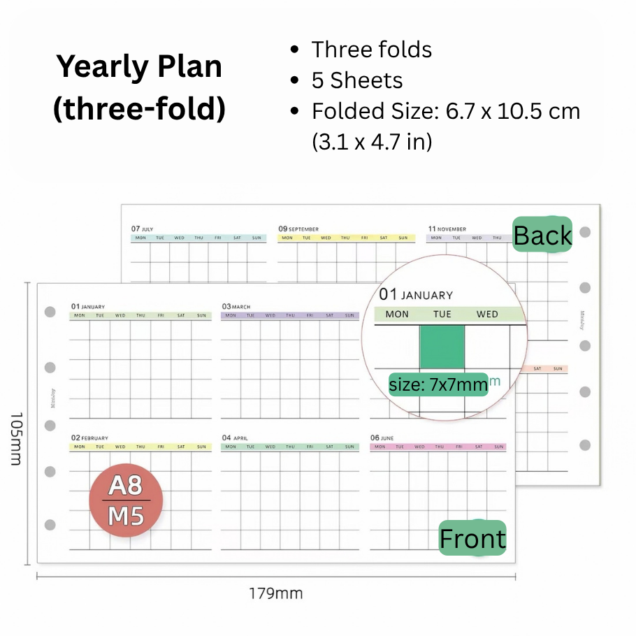 5-Hole Loose Leaf Paper Refills - Yearly - M5 Size