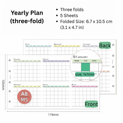 5-Hole Loose Leaf Paper Refills - Yearly - M5 Size