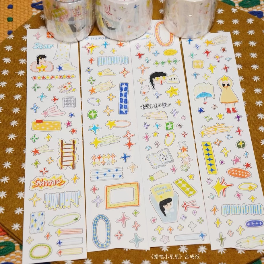 Die-Cut Sticker Roll - Little Crayon Stars