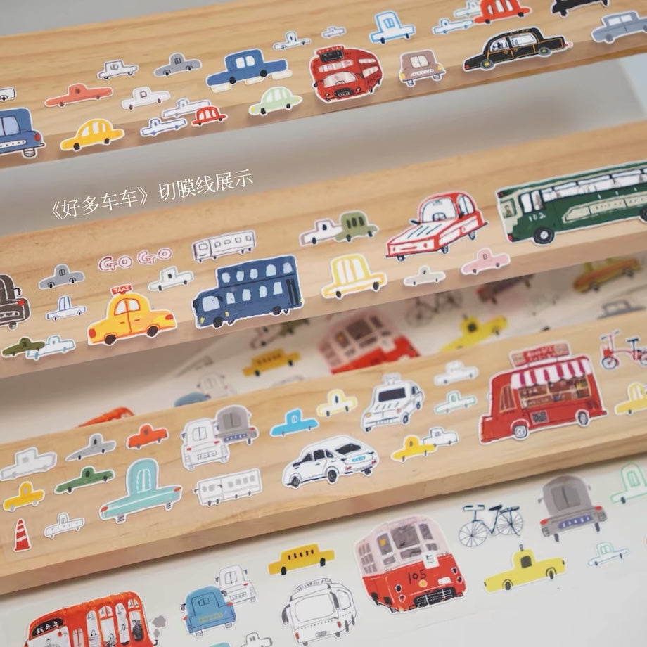 Die-Cut Sticker Roll - Many Cars