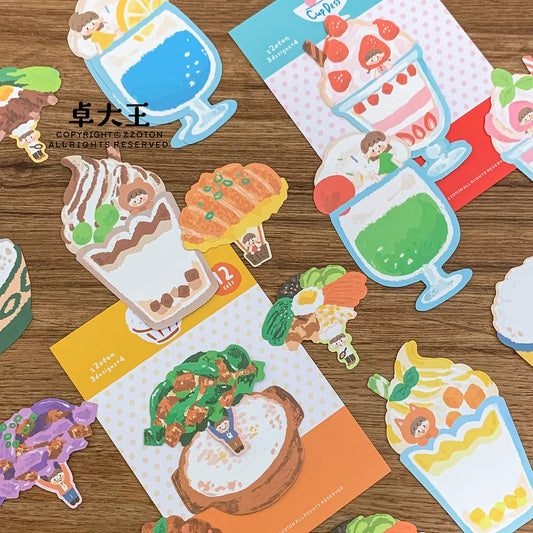 Oil Pastel Memo Pads - Cup Dessert & Bowl of Rice