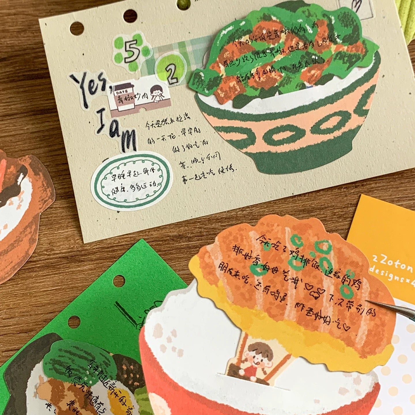 Oil Pastel Memo Pads - Cup Dessert & Bowl of Rice
